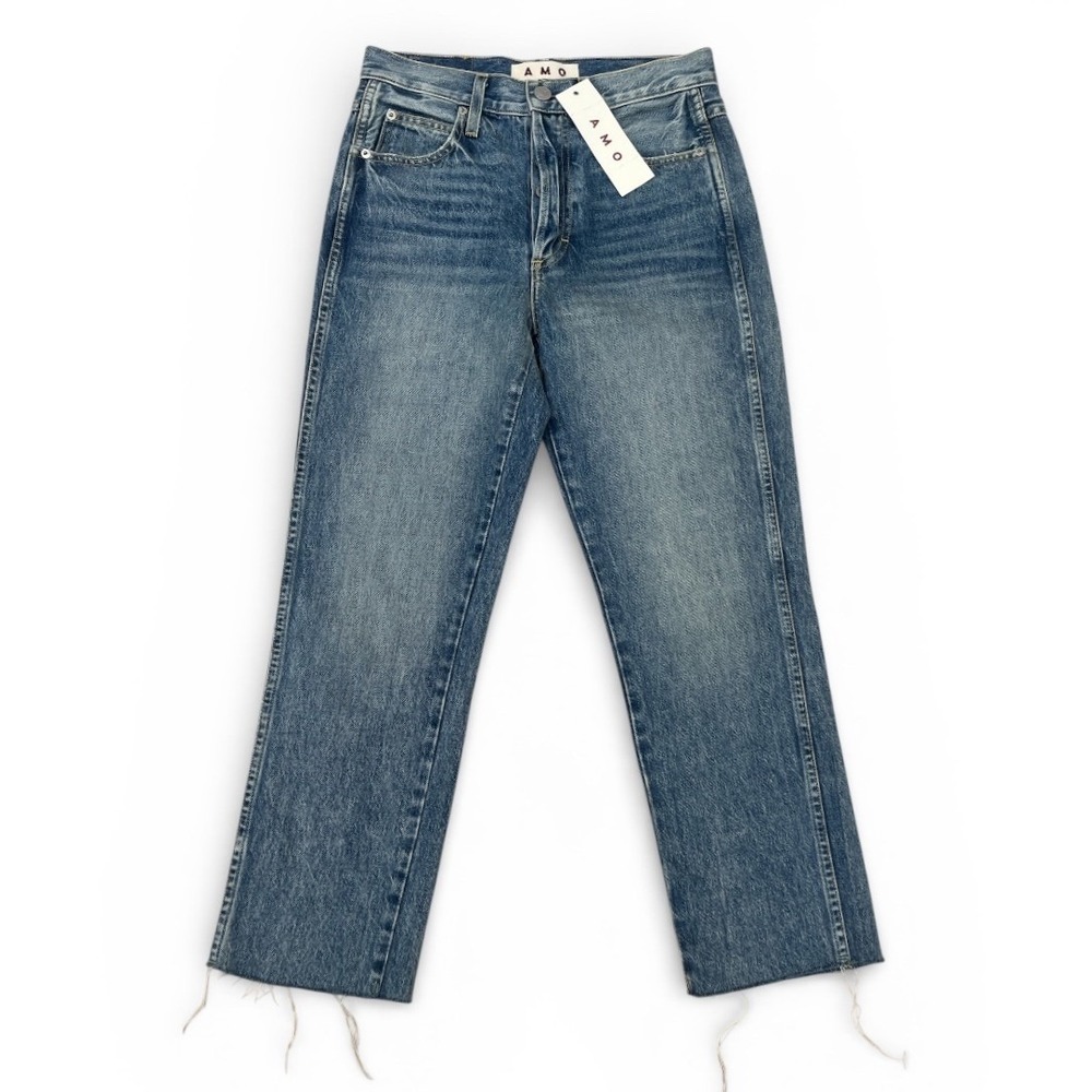 AMO Loverboy NWT Straight Leg Jeans Loved Wash Raw Hem Size 26 - Picture 2 of 4